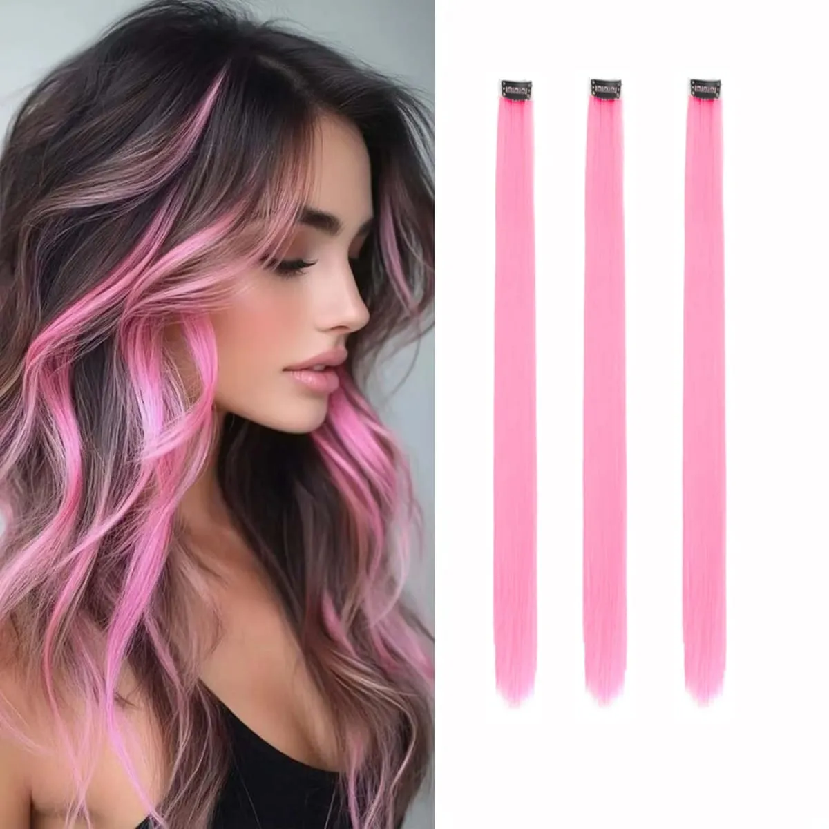 Synthetic 1-6pc Colored Hair Extensions Clip in Colorful Hair Extensions Rainbow Hair Extensions for Women Girls Hair Extensions
