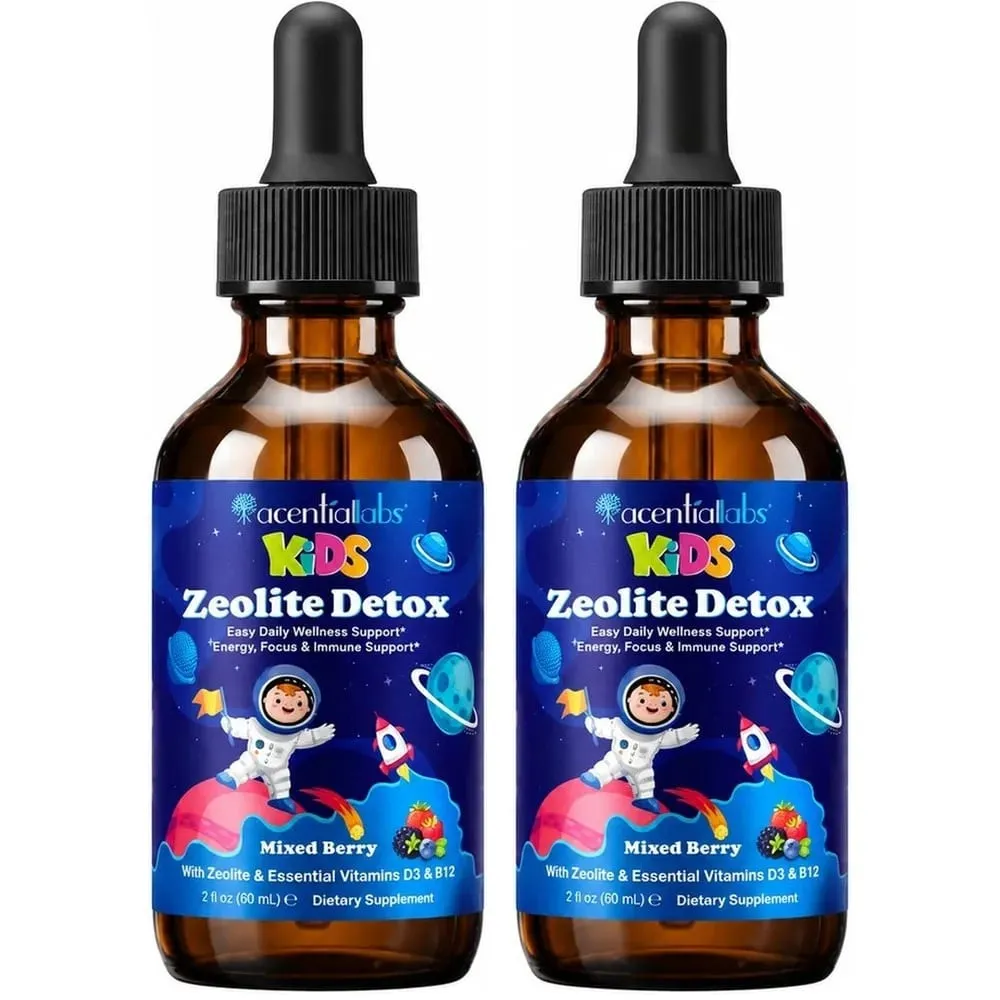 Kids Zeolite Detox Drops with Vitamin B12 & D3 Immune Energy & Bone Health Support for Growing Children Berry Flavor 60mL