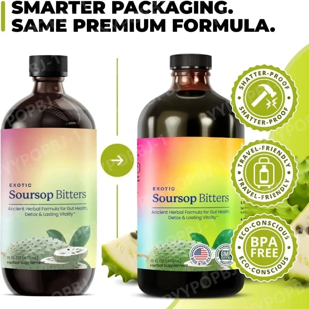 Soursop Bitters Liquid Herbal Extract Plant Based Guanabana Blend with Ginger Turmeric and Sea Moss Daily Wellness Supplement