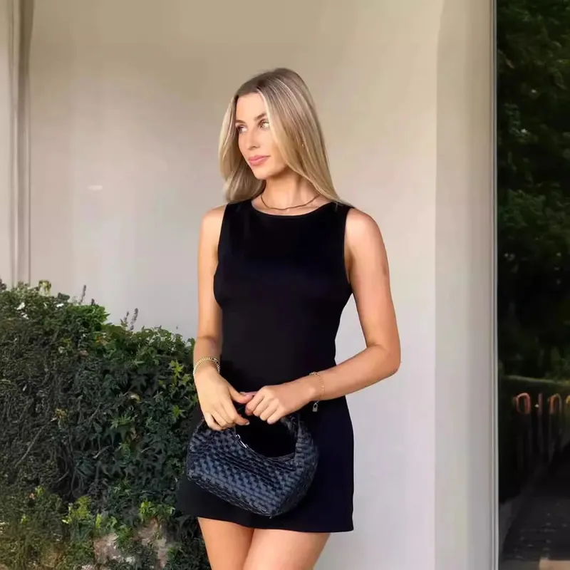 2026 New Women's Casual Bodycon Mini Dress Solid-colour Sleeveless Crew-neck Slip Dress Party Date or Dinner Short Skirt