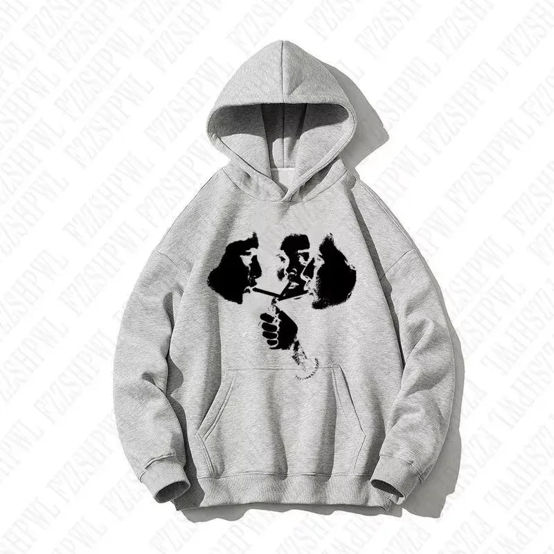 2025 hot trend 2000s men's fashion Harajuku Gothic pattern sports hoodie retro punk hip-hop casual streetwear