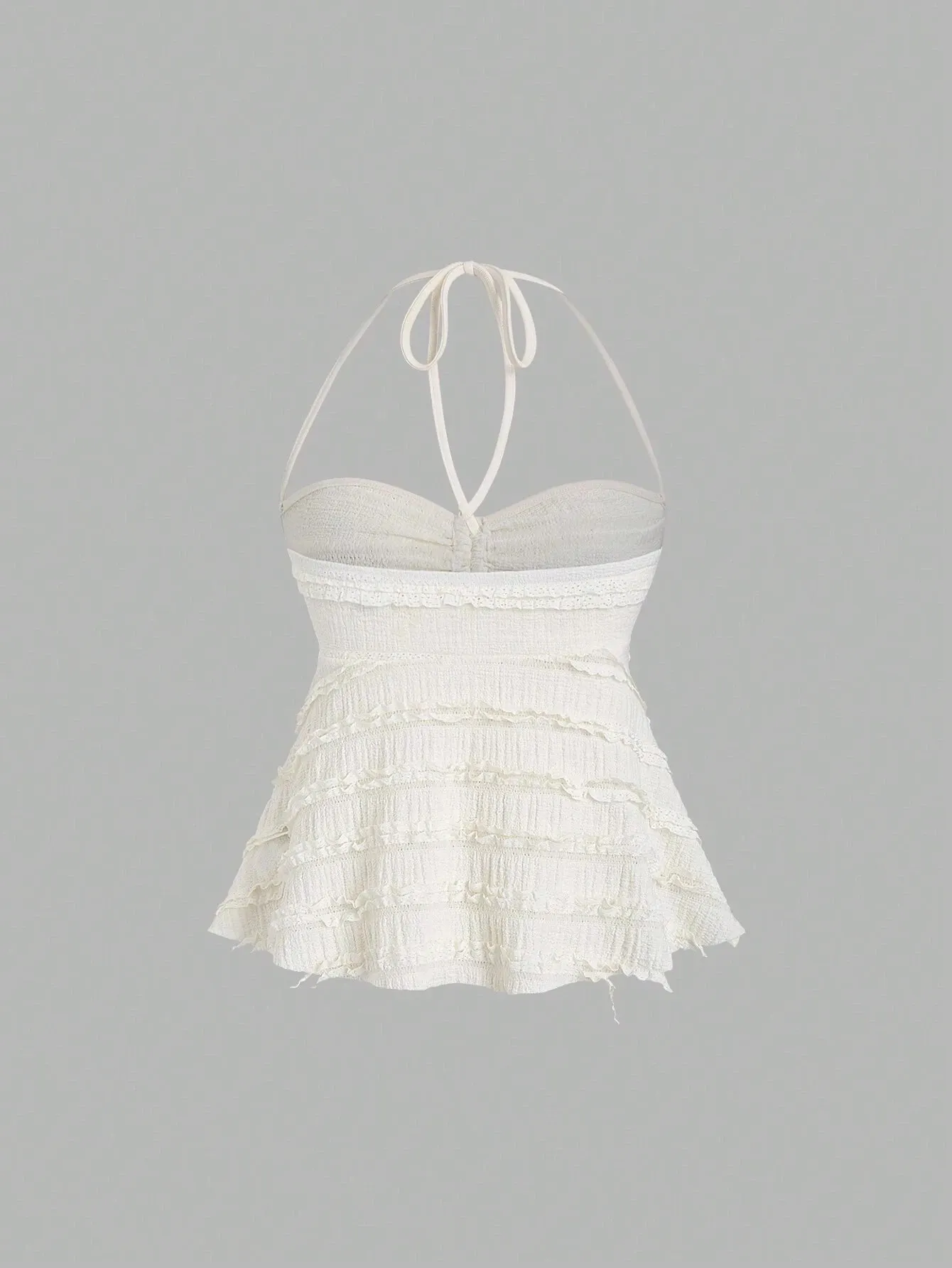 Women's Elegant Texture Fabric Drawstring Front Backless Ruch Hem A-Line Cami Top Casual Slim Fit Pleating Chest Top Summer 2026 — image 3