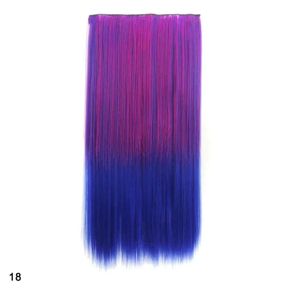 Zolin grampo de cabelo reto na extensão do cabelo arco-íris colorido ombre cor uma peça com 5 clipes sintético cosplay hairpieces