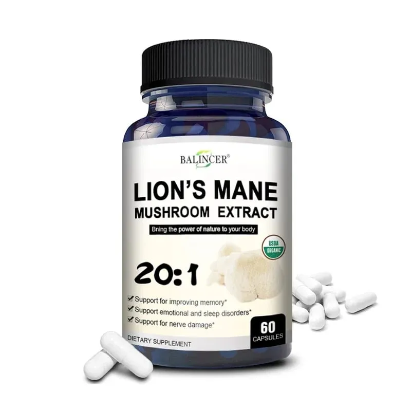 Lion's Mane Mushroom Capsules - Strengthens The Brain Memory and Cognition Improves Mood and Sleep Quality Supplements
