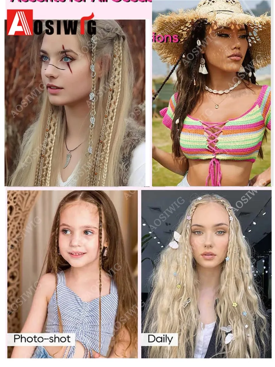 2pc Ombre Synthetic Bohemian Style Braids Hair Extensions Clip in Hairpiece Heat Resistant For Hairpieces Women Hair Accessories