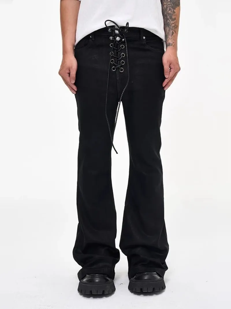 Vintage Batik Coating Sort Slim Fit Flare Jeans Elasticitet Stretch Ribbon Y2k Streetwear Casual Skinny Bell Bottom Jeans — image 8