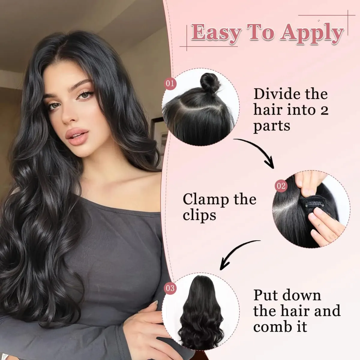 U-shaped Lace 5 Clips Clip In Hair Extensions Synthetic Long Wavy Curly Heat Resistant Full Shine Hairpieces 16/20/24 Inch