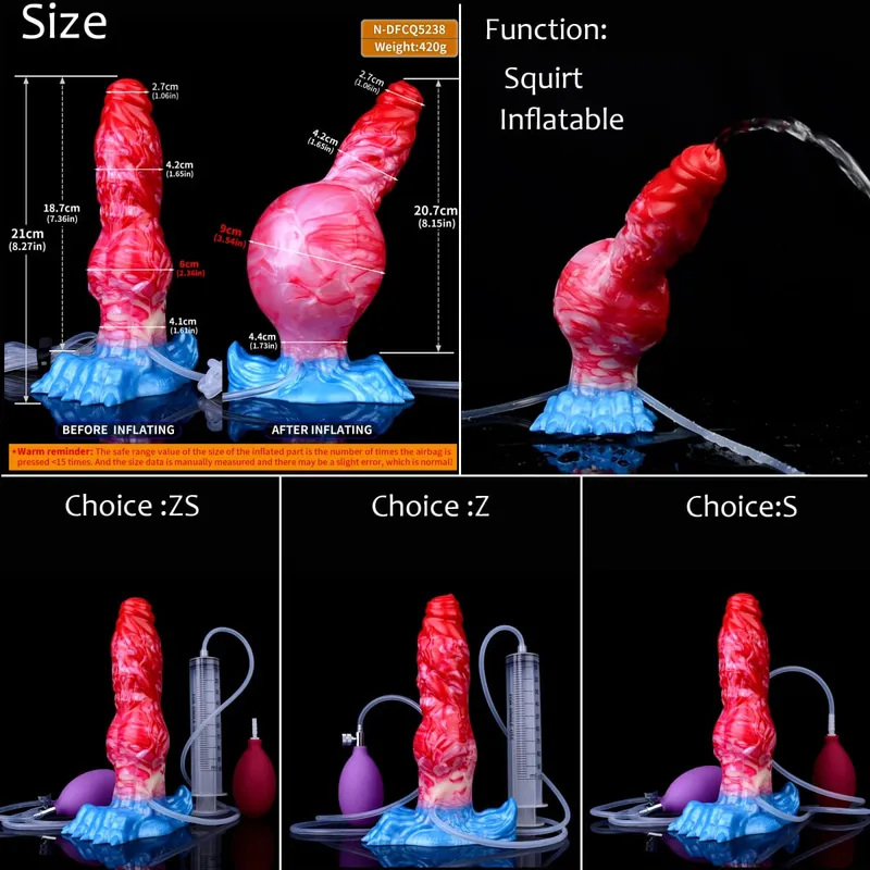 Silicone Inflatable Ejaculation Knot Dildo Adjustable Girth Squirting Fantasy Horse Penis Adult Sex Toys Anal Dilator