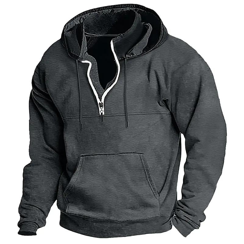 2026 Fashion Autumn/Winter New Hoodie Men's Casual Loose Stand Collar Solid Color Sports Hoodie Men's Half Zipper Street Wear