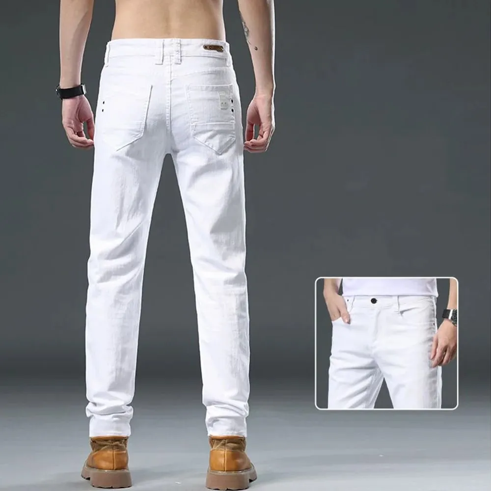 2025 Herfst heren witte slim fit rechte jeans casual stretch denim broek comfortabele mode streetwear mannelijke merkkleding