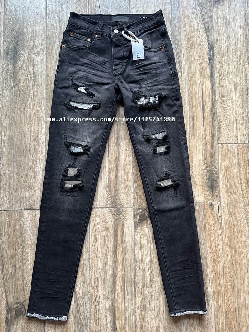 Men's Distressed High Street School Boys Fashion American Style Stretch Skinny Fit Ripped Jeans