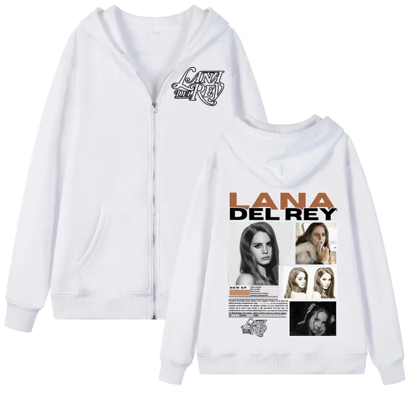 Singer Lana Del Rey Graphic Zipper Hoodie Men Women Fashion Aesthetic Zip Up Pullovers High Quality Fleece Oversized Sweatshirts