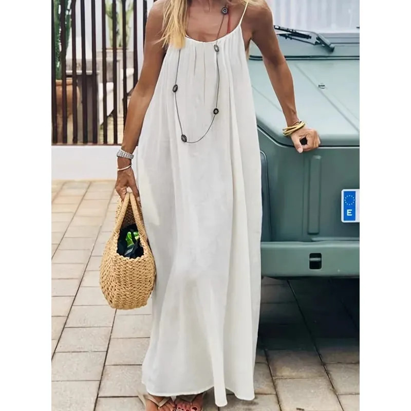 Vestido cami feminino de cor sólida sem costas com tiras vestido de salão aberto nas costas comprimento maxi com ajuste relaxado confortável para casa