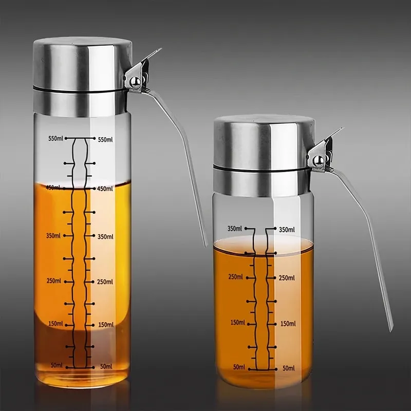 Leakproof High Borosilie Glass Oil Bottle with Stainless Steel 304 Cap Kitchen Soy Sauce Vinegar Seasoning Jug No Oil Stain