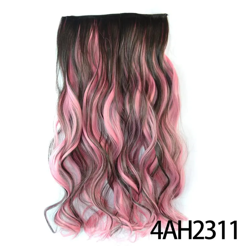 Longo reto encaracolado uma peça 5 clipes clip-in extensões 22 Polegada penteados resistentes ao calor cor mistura loira pedaço de cabelo para mulher