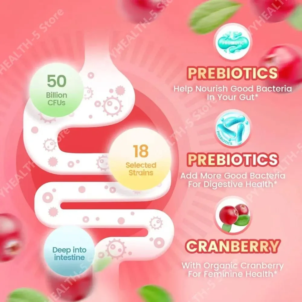 Women Probiotic Gummies with Prebiotic Fiber 5 Billion CFU Support Gut Digestive Balance Immune Defense Women PH Wellness 60 Ct