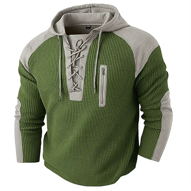 Spring Autumn Men's Casual Hooded Sweatshirt Vintage Patchwork Casual Sports Sweatshirts Mlae Fashion Drawstring Pullover Hoodie