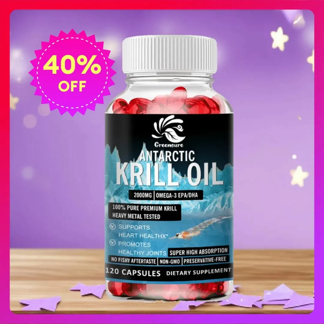 Premium Antarctic Krill Oil 2000mg – Omega-3 EPA & DHA Heart & Brain Support – 60/120 Softgels