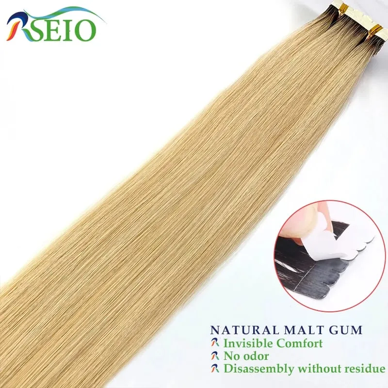 Mini fita em extensões de cabelo humano extensão de cabelo natural real 16 "-26" preto marrom loira fita invisível em linha reta para salão de beleza