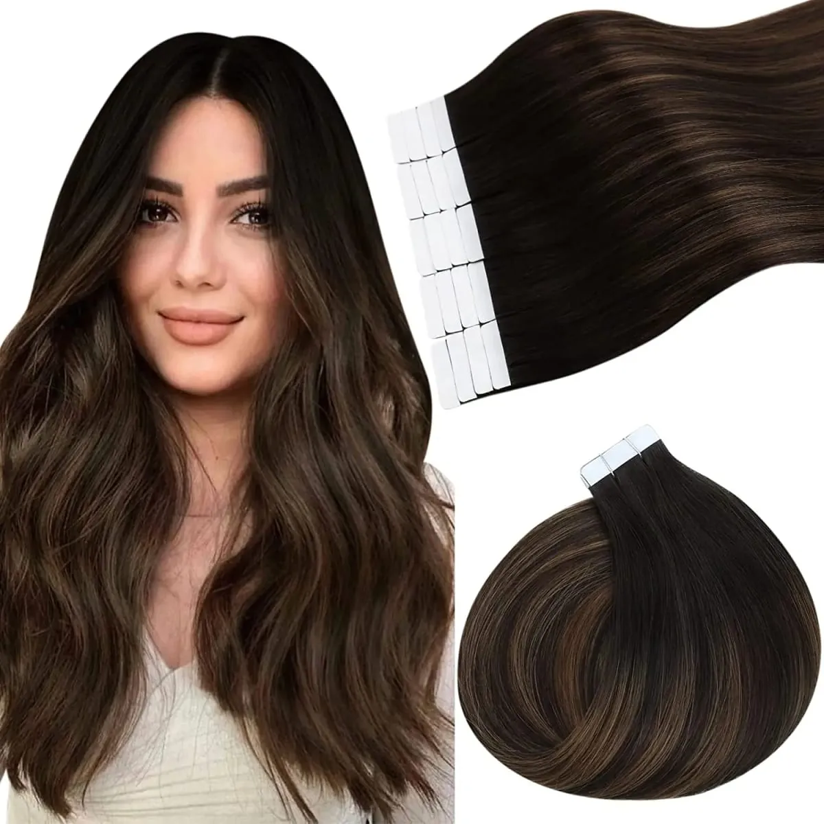 Ugeat Remy Tape in Human Hair Extensions 100% Real Natural Human Hair Tape 12-24inch 20Pcs 50g Per Pack for Party or Wedding
