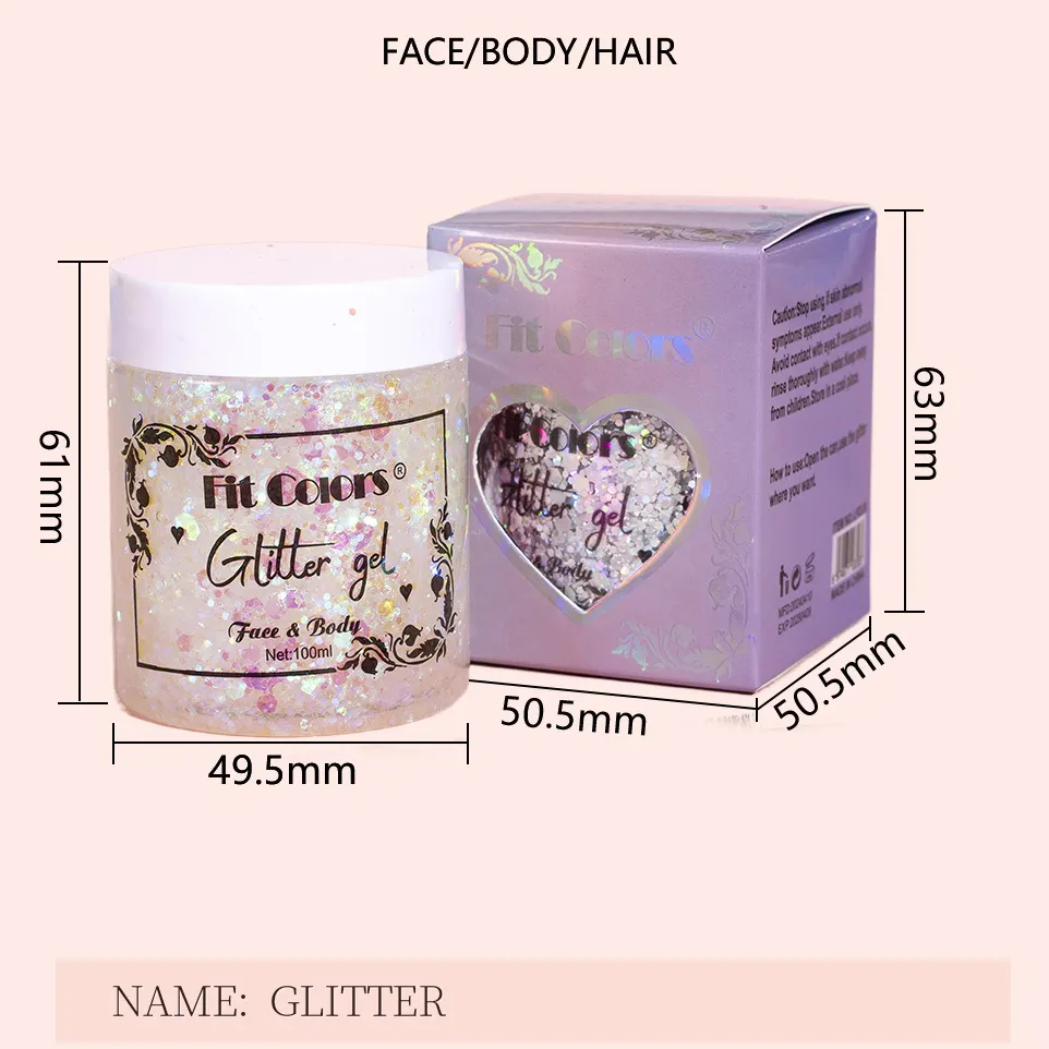 100ml Glitter Gel Eye Shadow Liquid Face Body Large Sequin Gel Multifunctional Colorful Loose Sequins Cream Party Decoration