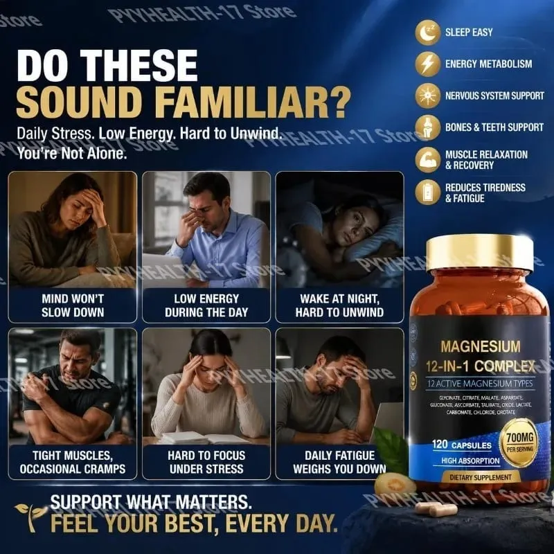 Magnesium 12-In-1 Complex Capsules for Sleep Support and Muscle Relaxation Nervous System & Heart Health 120 Capsules