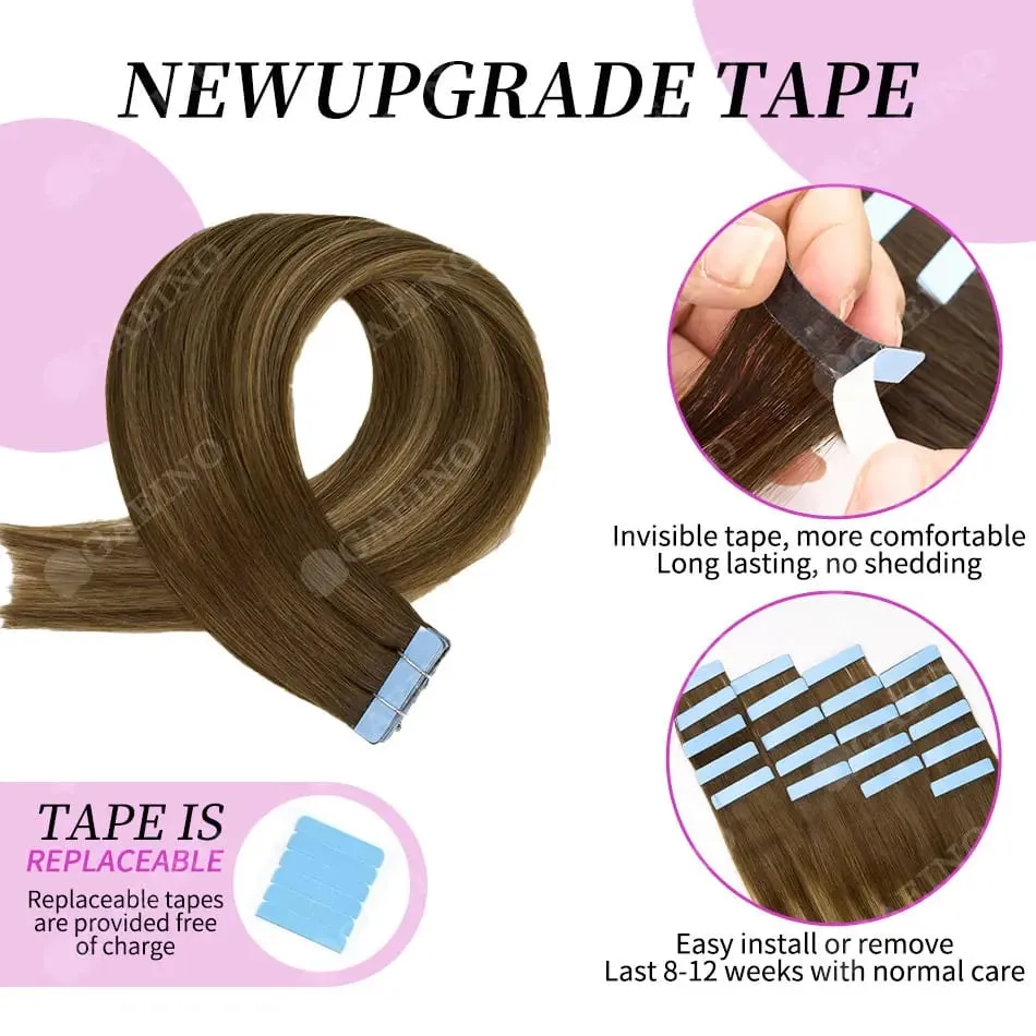12A Tape In Hair Extensions 100% Remy Human Hair Pre-taped Skin Weft Adhesive Strips For Women Salon Use High Quality 14-22 Inch