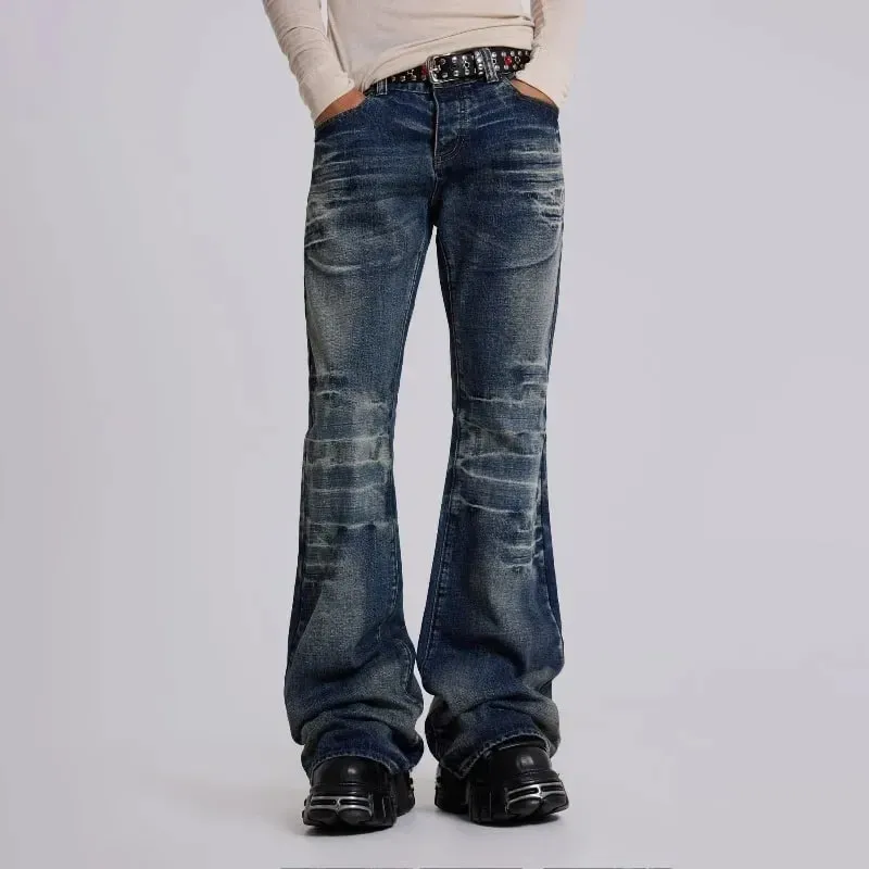 Y2K Mid Blue Flared Jeans Washed Men Women Bootcut Jeans Gothic High Street Unisex Streetwear Baggy wide leg Pants