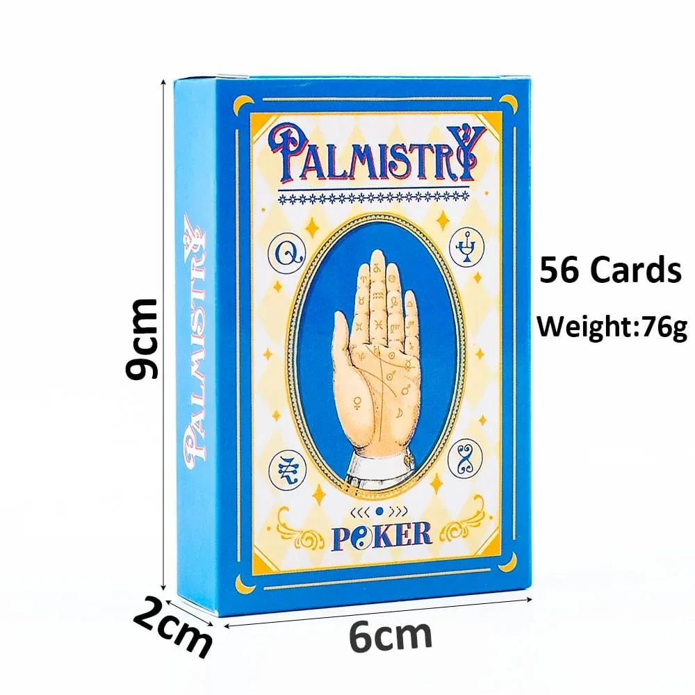 9*6cm 56-Card Palmistry Poker Deck Includes Life Heart & Wisdom Line Explanations – Blue Yin-Yang Design Backs