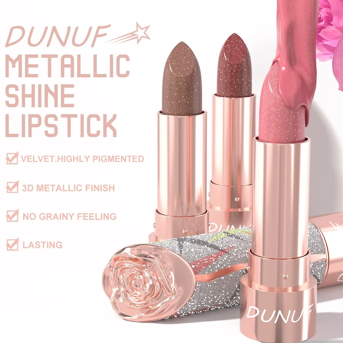 7 colores brillo dorado lápiz labial metálico brillo perla labios reluciente maquillaje alto pigmento terciopelo mate lápiz labial de larga duración