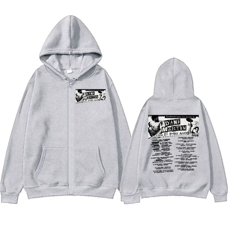 Dani Martín Gira 25 Años Album 2026 Print Zip Up Sweatshirts Men Women Long Sleeve Cozy Pullover Coats Streetwear Zipper Hoodies