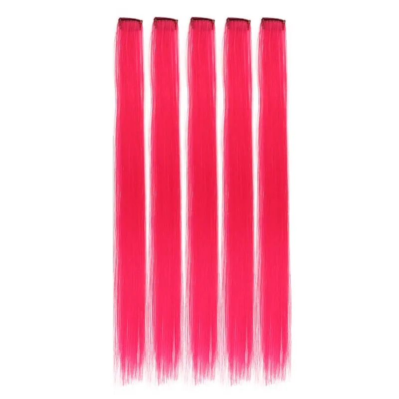 5 Pieces of Colorful Hair Clips 24 Inch Long Straight Fake Hair Clips Combined for Christmas Fashion Wig Pieces