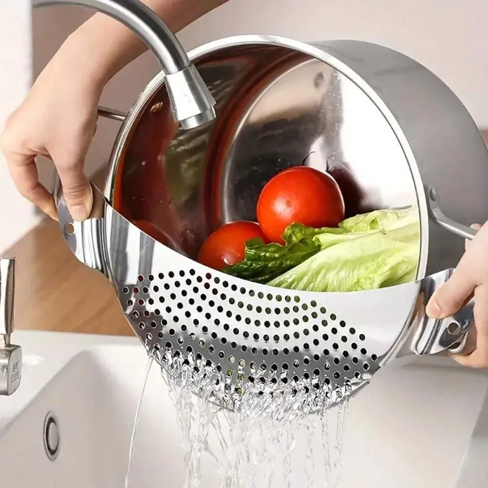 1/2Pcs Pot Strainer Set Stainless Steel Universal Fit Dishwasher Safe Colander for Fruit Veggie Pasta Home Kitchen Cooking