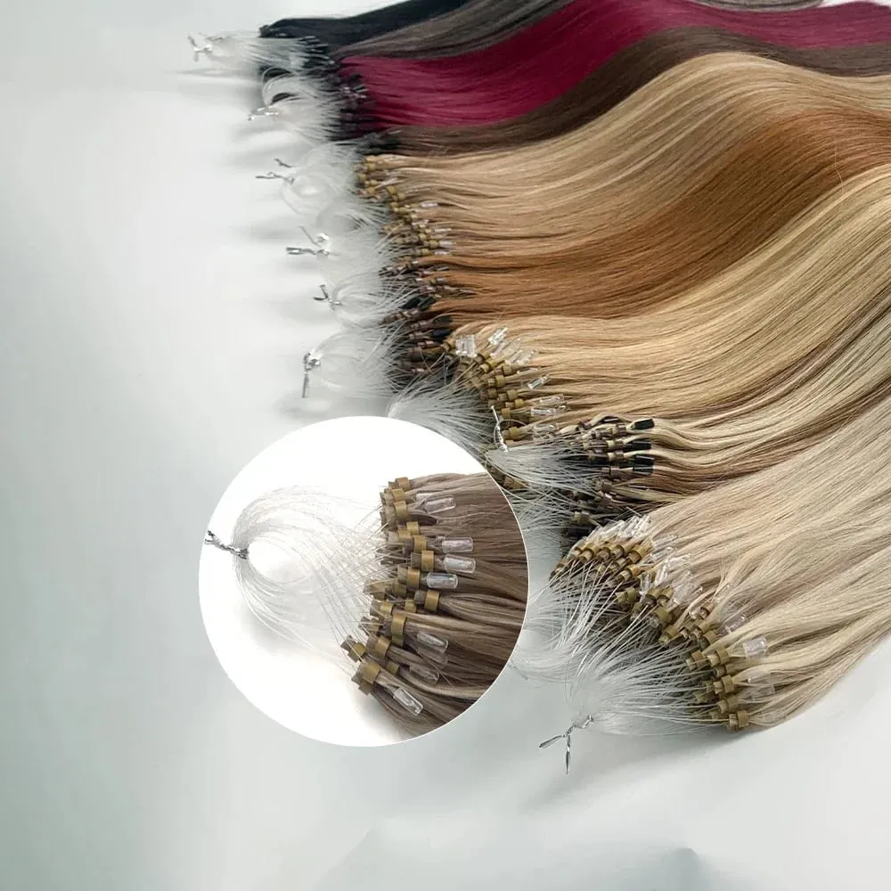 Remy Human Hair Extensions 14-24 Inch Micro Loop Ring Attachment Micro Bead Natural Looking DIY Hair Extension — image 3