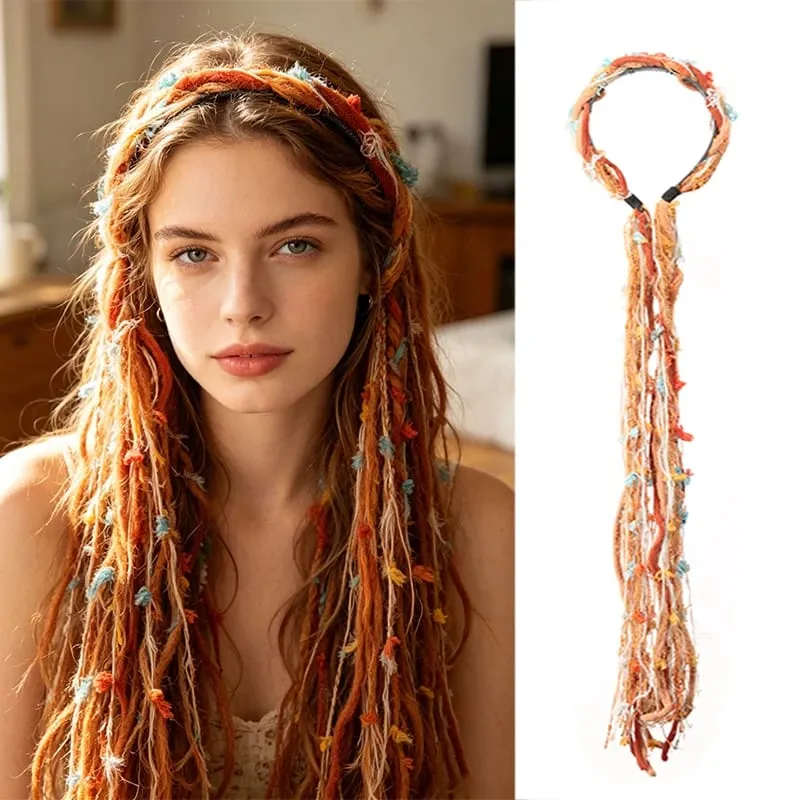 Synthetic Plush Maillard Colored Long Tassel Headband Bohemian Hair Accessory Suitable for Women's Parties