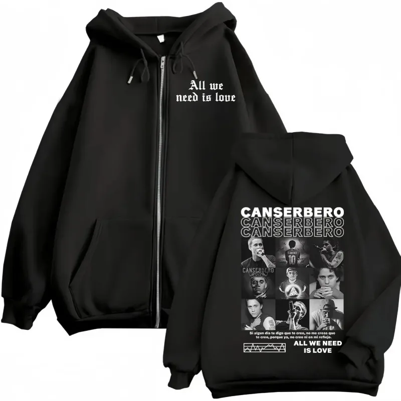Canserbero Alles wat we nodig hebben is liefde Muerte Vida Merch Rits Hoodie Herenmode Hip Hop Zip Up Sweatshirts Casual Fleece Truien