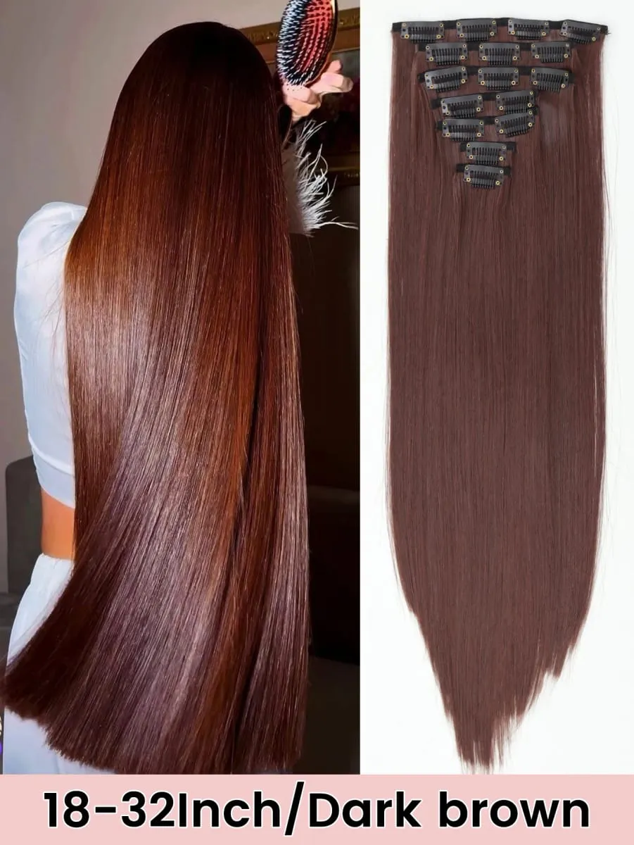 32Inchs Synthetic Long Straight Blonde Black Hairstyle Clips in Hair Extensions Hairpieces Heat Resistant False Hair Daily Party