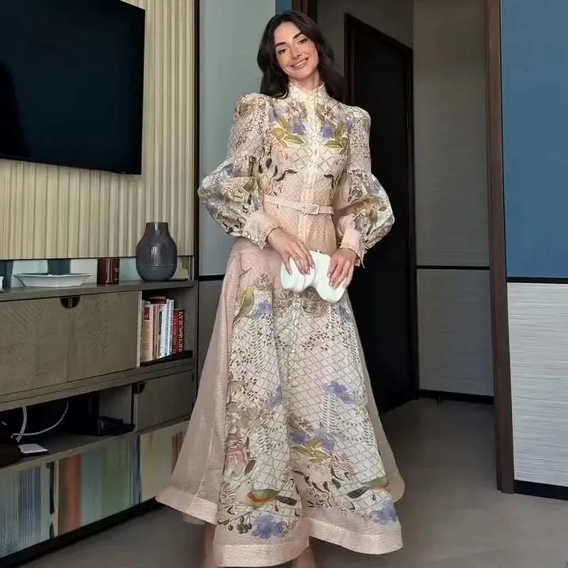 Printed Women's Maxi Dresses O-neck Big Swing Oversized Dress Irregular Hem Dresses Bohemian Female Robes Loose Partywear New