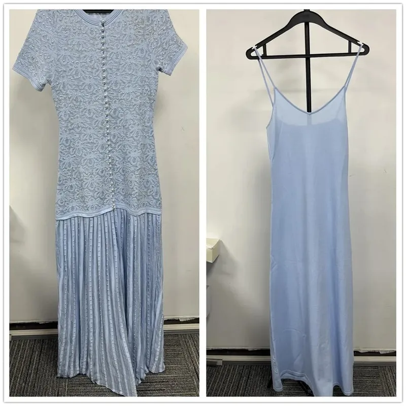 Pearl Decoration Ladies Single-Breasted Knit Midi Dress O-Neck Women's Short Sleeve Slim Fit Splices Long Robes