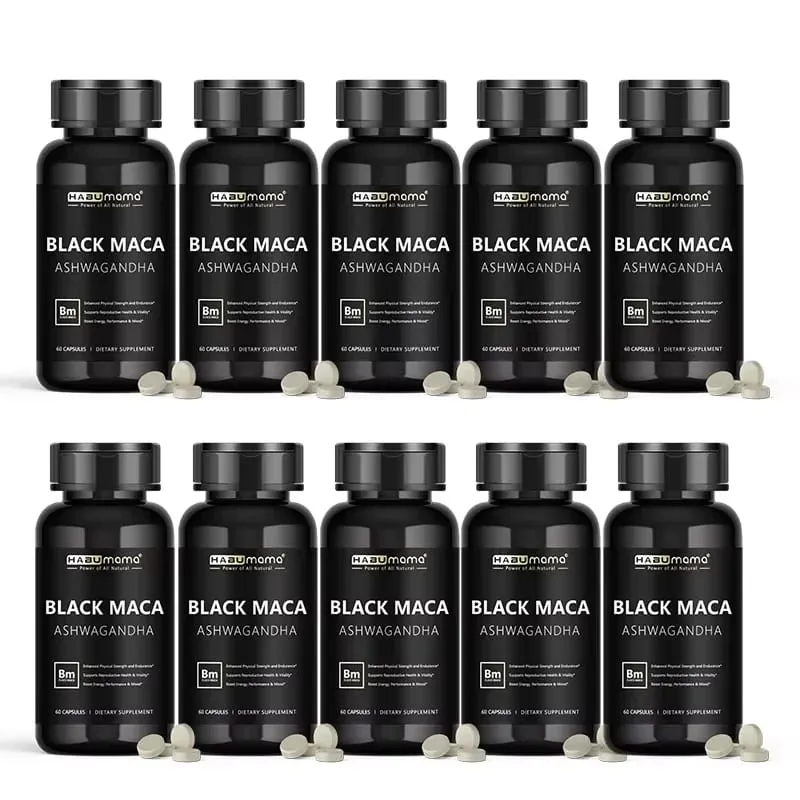 Organic Black Maca Root + Ashwagandha Extract Supplement for Women & Men Erect Energy Endurance - Vegan Pills