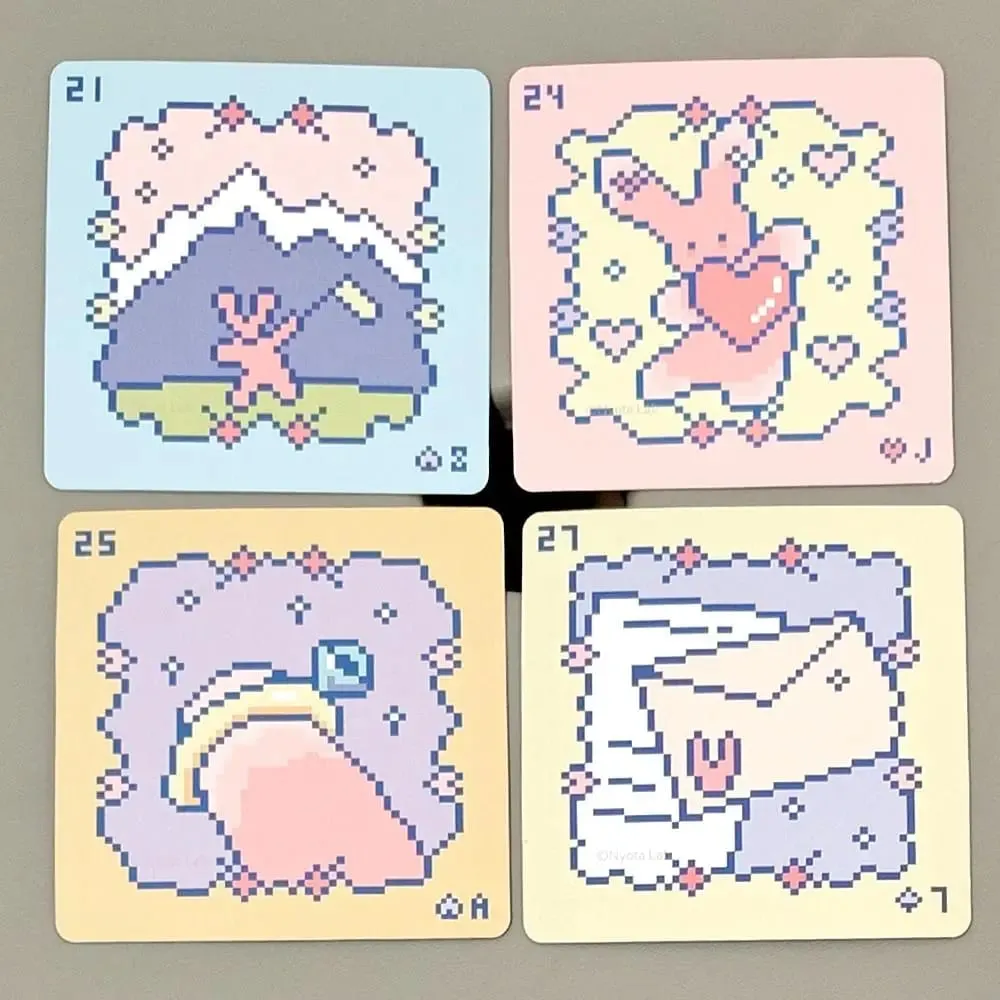 Kawaii Pixel Art Pinkish Lenormand Deck - 42 Cute Rabbit Oracle Cards 7x7cm for Divination Square Mini Deck Embossed Cardstock