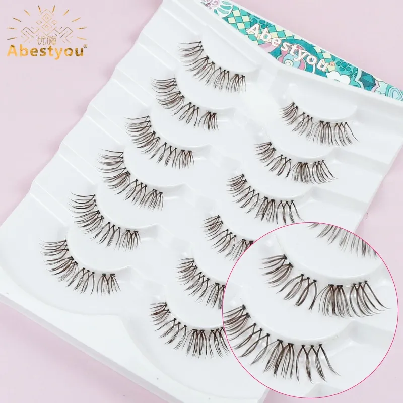 Abestyou 6pair Small Faux Cil Camellia Brown Short 10MM Clear Band Lash Cluster Cilios Posticos Marrom Half Doll Mini Eye Lashes — image 2