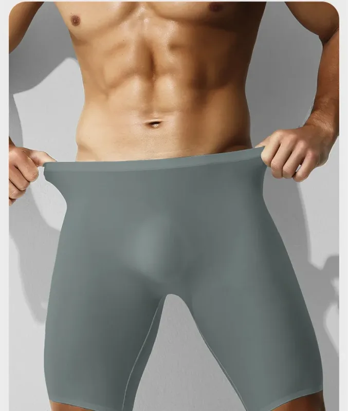 Mens Underwear Boxers Shorts Hombre Seamless Panties Man Solid Slim Ice Silk Pouch Long Leg Underpants L-6XL Cueca Calzoncillo