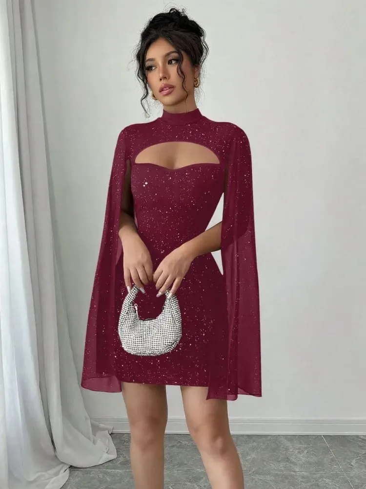Summer Vintage Sparkly Sequin Dress with Keyhole Neckline Fashion Mini Bodycon Party Gown Elegant Slim Fit Evening Dresses