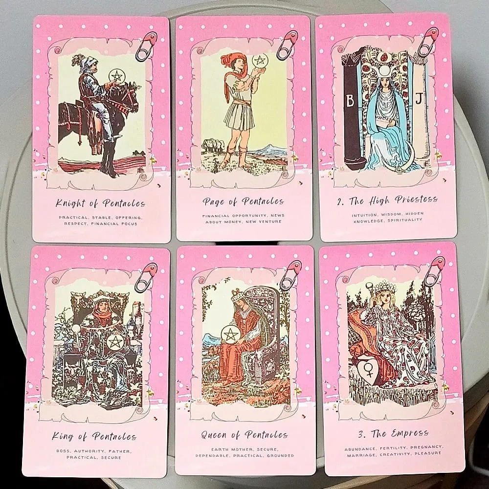 Pink Waite Tarot The Dreamy Pink Collage Tarot Deck 78 Aesthetic Kawaii Tarot Cards with Meanings 12*7cm Double-embossed