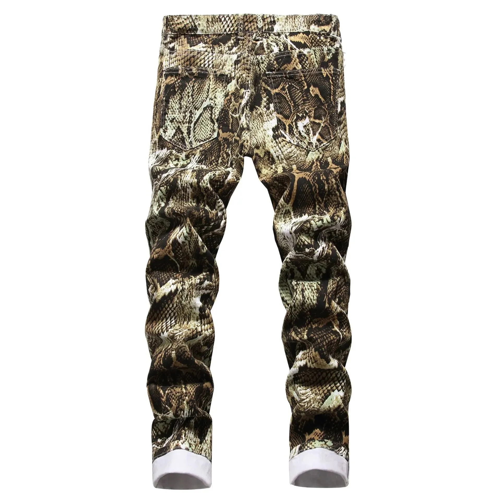 Jeans para sa Lalaki Hip Hop Printed Snakeskin Pencil Pants Slim Fit Colored Stretch Mid Waist Washed Denim Ankle Length Pantalon