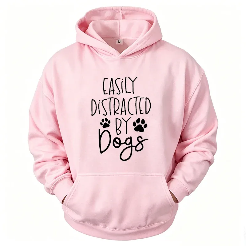 Dog Lover Hoodies for Women Men Dog Paw Sweatshirts Pet Owner Tracksuits Easily Distracted By Dogs Letter with Paw Print Hoodies