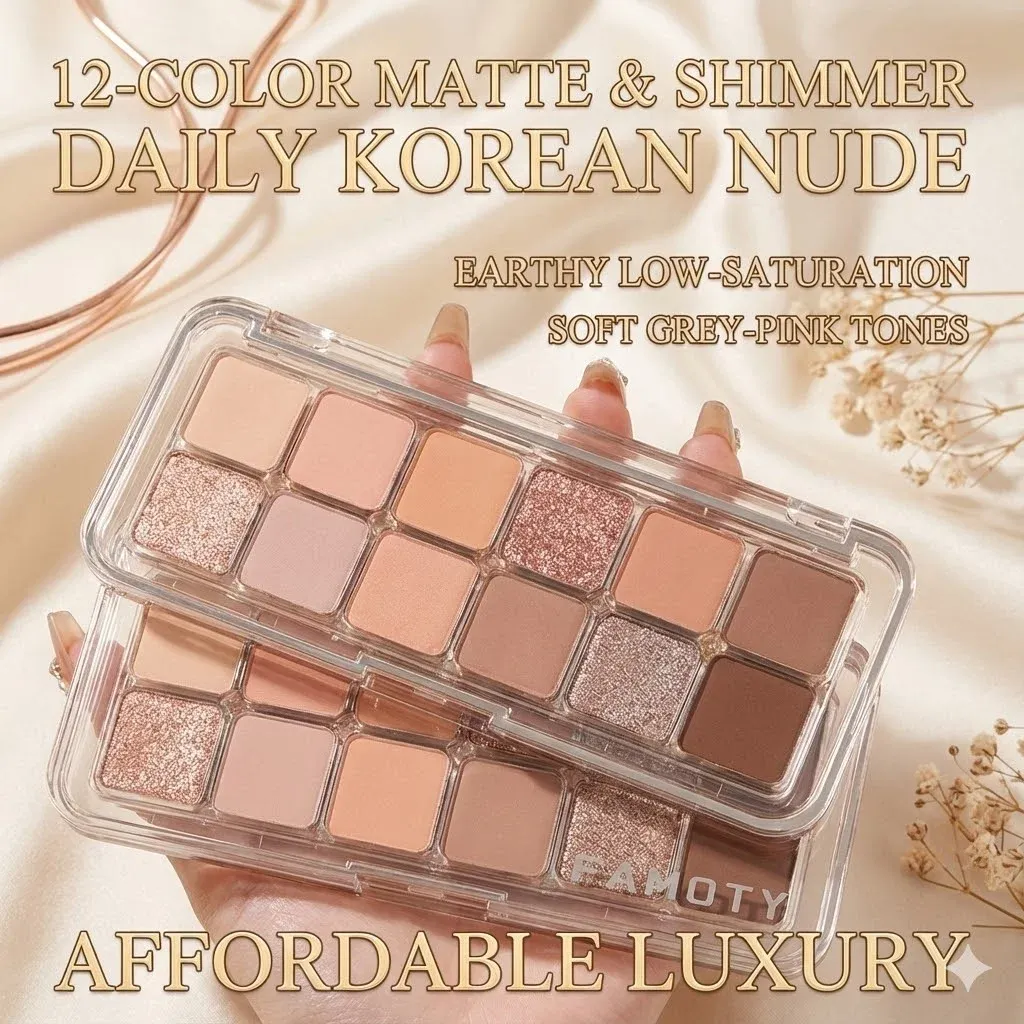 12-Color Low Saturation Eyeshadow Palette All Matte Tea Apricot Eye Makeup Palette Daily Earth Makeup Long Lasting Eye Shadows
