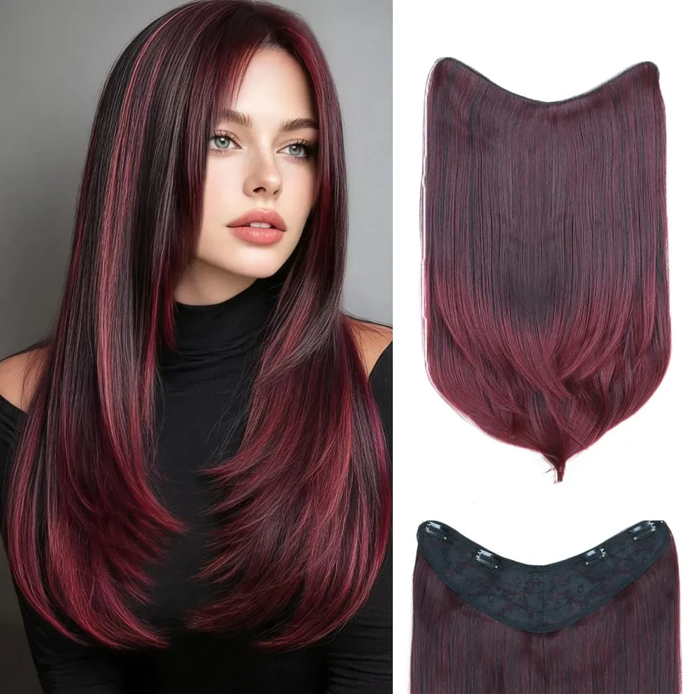 20Inch Synthetic Layered Buckle Hair Extensions Clip In Hair Weft High Temperature Fiber Long Straight Hairpiece for Women