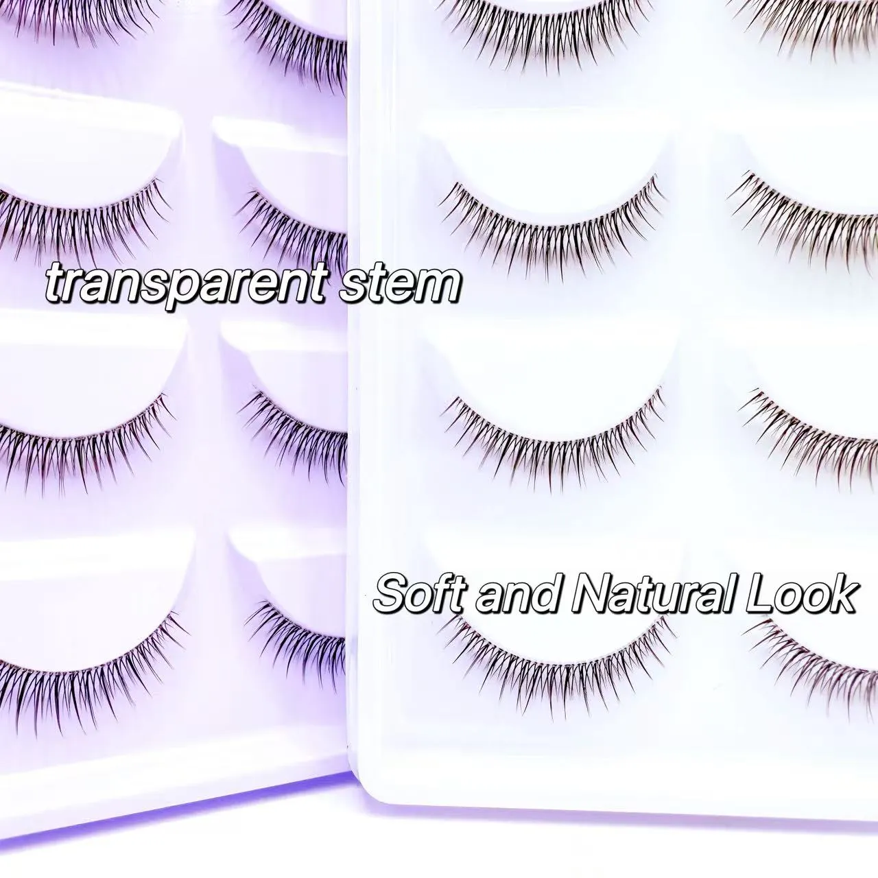 Weiche und natürliche Augenvergrößerung, 5 Paar falsche Wimpern, transparenter Stiel, weiche, natürliche Streifenwimpern